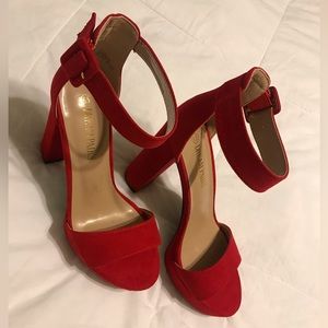 Dream Pairs Red Suede Ankle Strap Block Heel Sandals